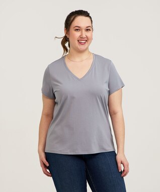 Denver Hayes Women's Short Sleeve Semi Fitted Supima V-Neck Cotton T Shirt