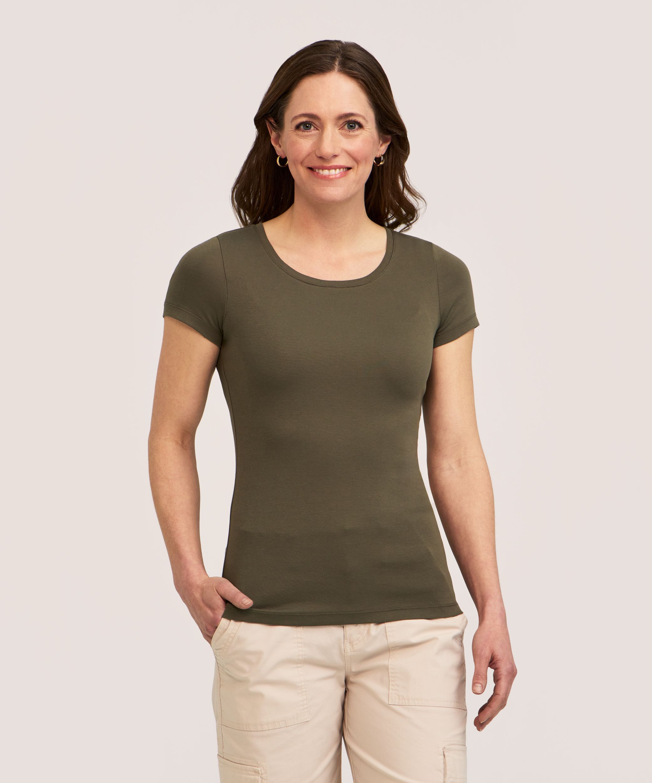 T-shirt ajusté à col ras du cou et à manches courtes pour femmes, Denver Hayes