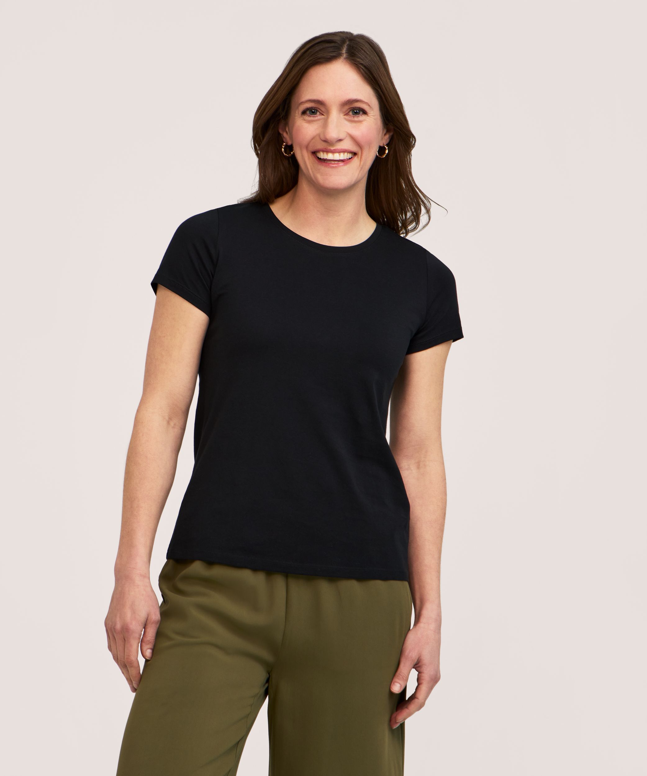 T-shirt semi-ajusté en coton Supima à col arrondi et à manches courtes pour femmes, Denver Hayes