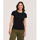 T-shirt semi-ajusté en coton Supima à col arrondi et à manches courtes pour femmes, Denver Hayes Front_Flat