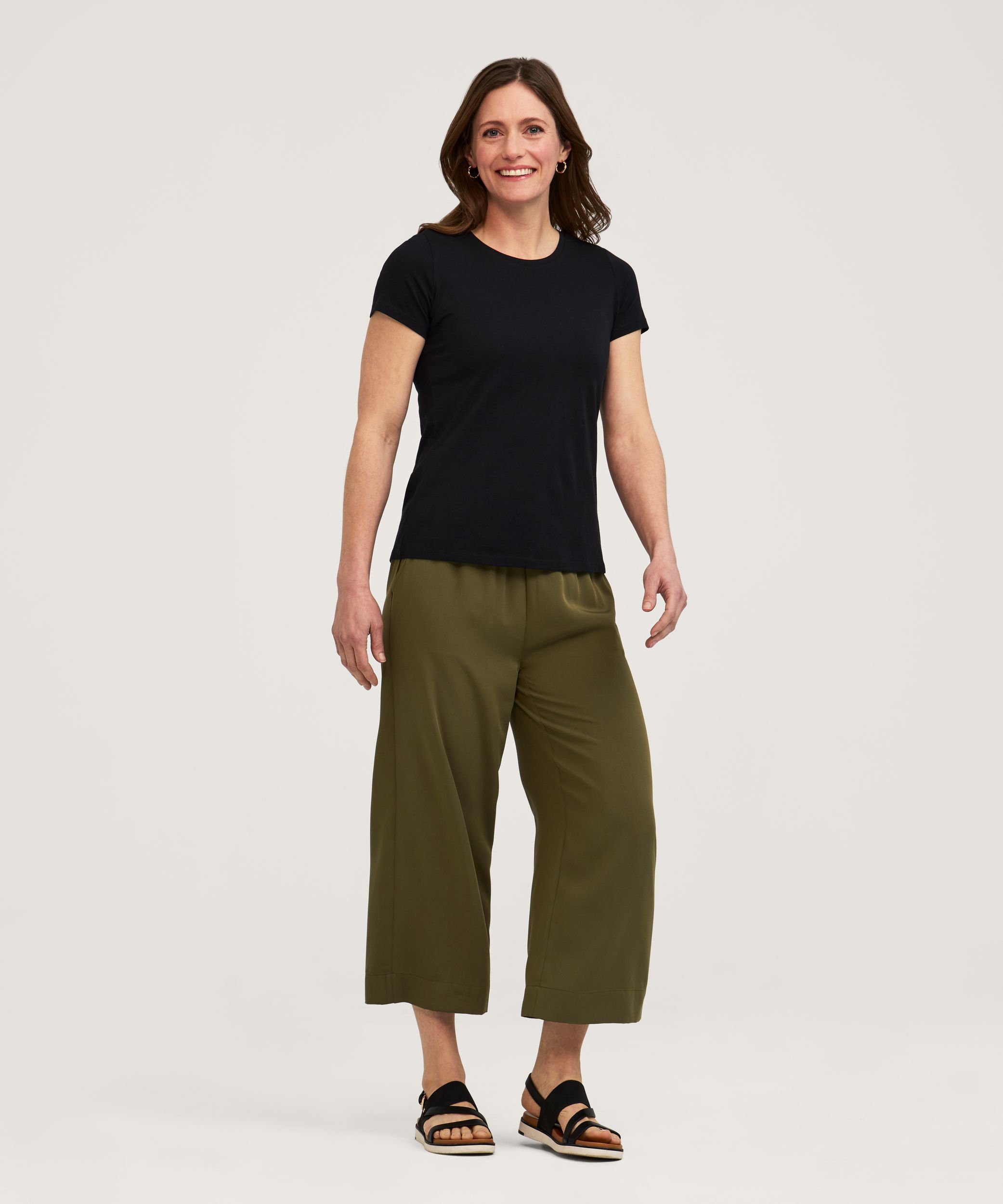 T-shirt semi-ajusté en coton Supima à col arrondi et à manches courtes pour femmes, Denver Hayes