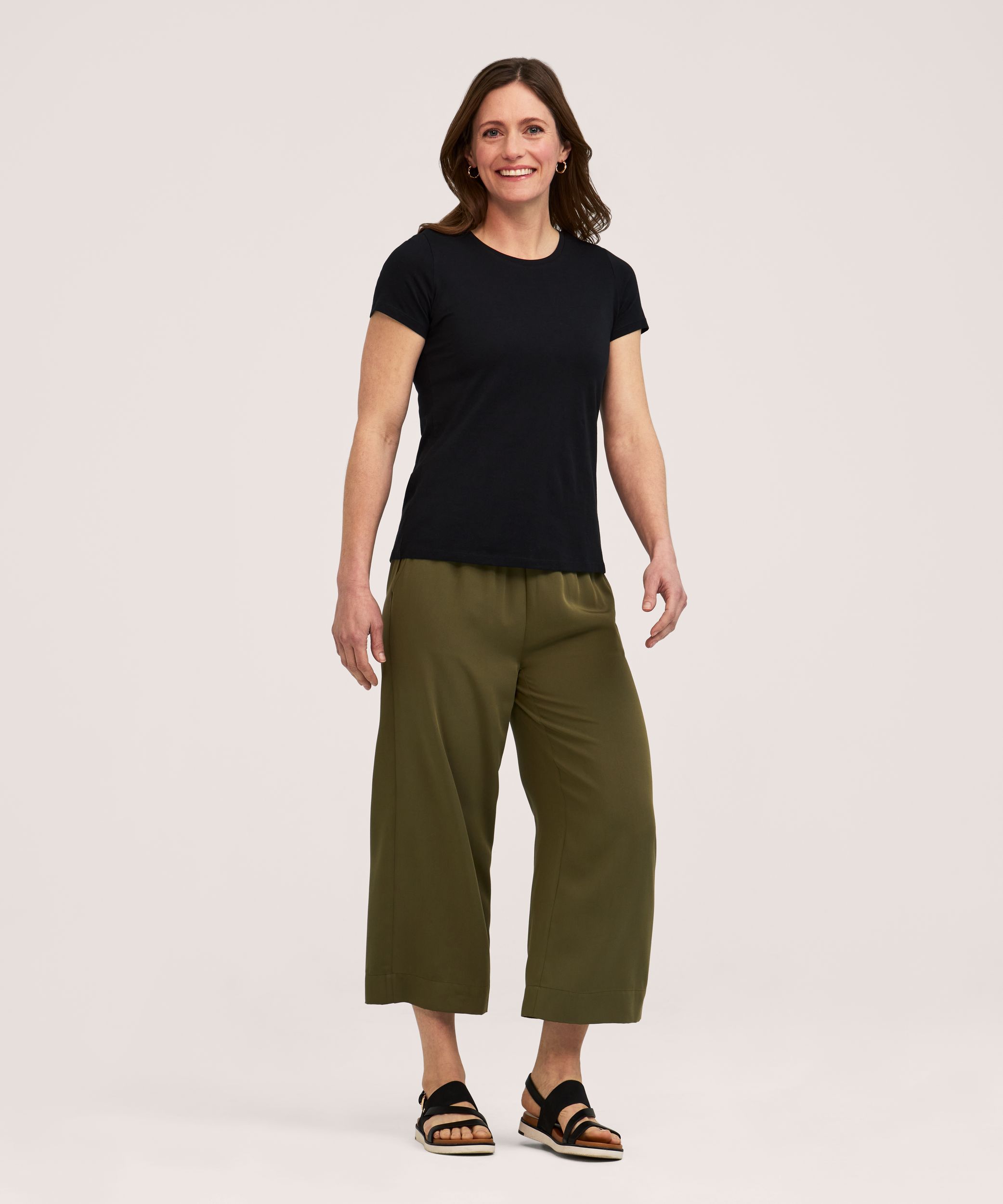 T-shirt semi-ajusté en coton Supima à col arrondi et à manches courtes pour femmes, Denver Hayes