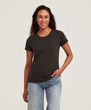 Denver Hayes Women's Short Sleeve Semi Fitted Round Neck Supima Cotton T-Shirt