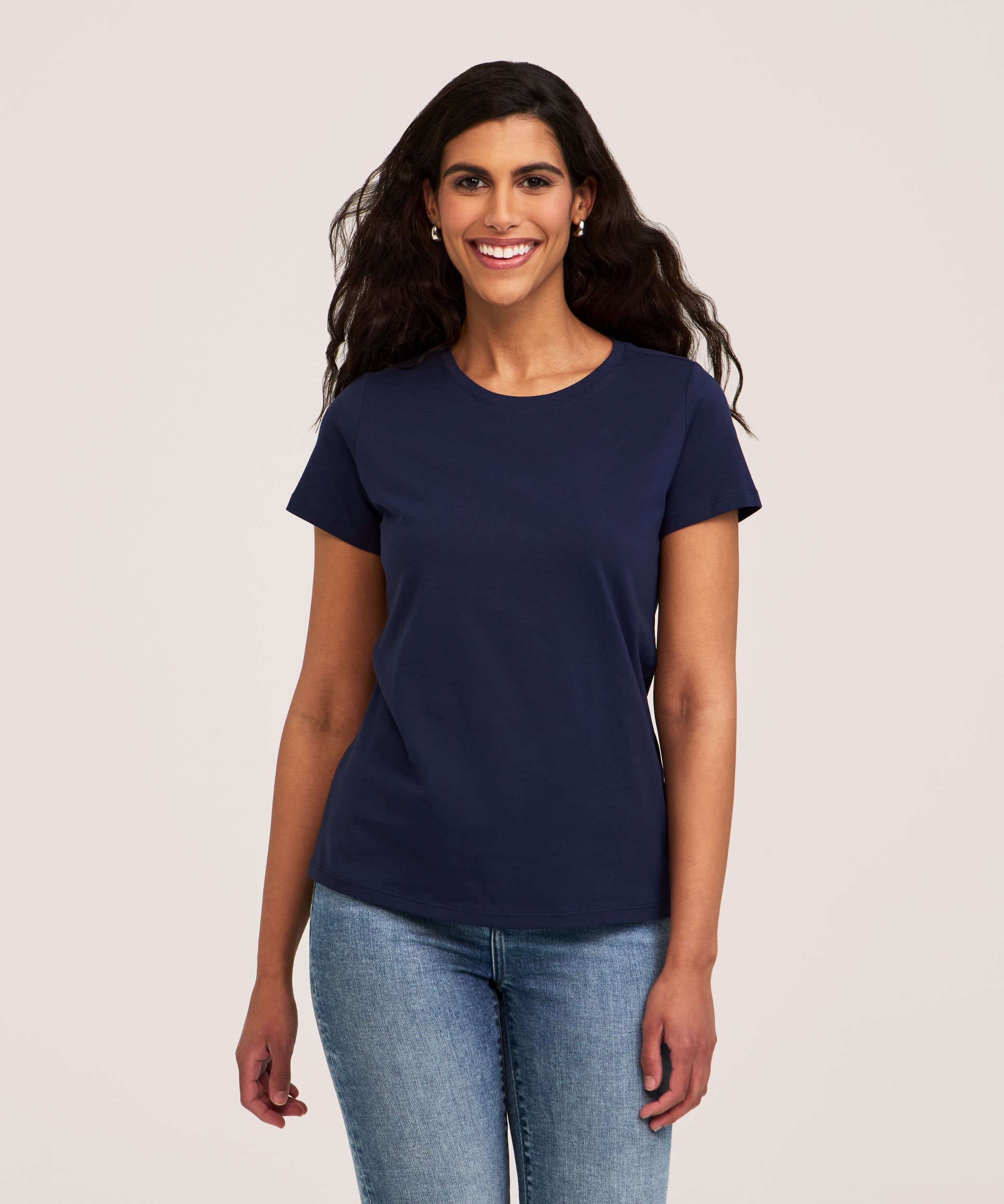 Denver Hayes Women's Short Sleeve Semi Fitted Round Neck Supima Cotton T-Shirt