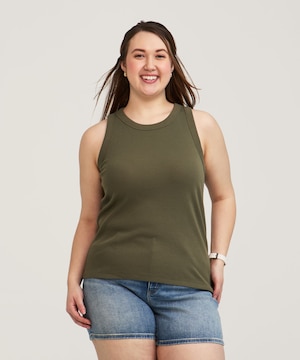 Débardeur semi-ajusté en tricot côtelé et à col montant pour femmes, Denver Hayes