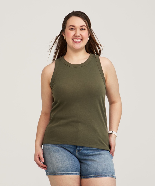 Débardeur semi-ajusté en tricot côtelé et à col montant pour femmes, Denver Hayes