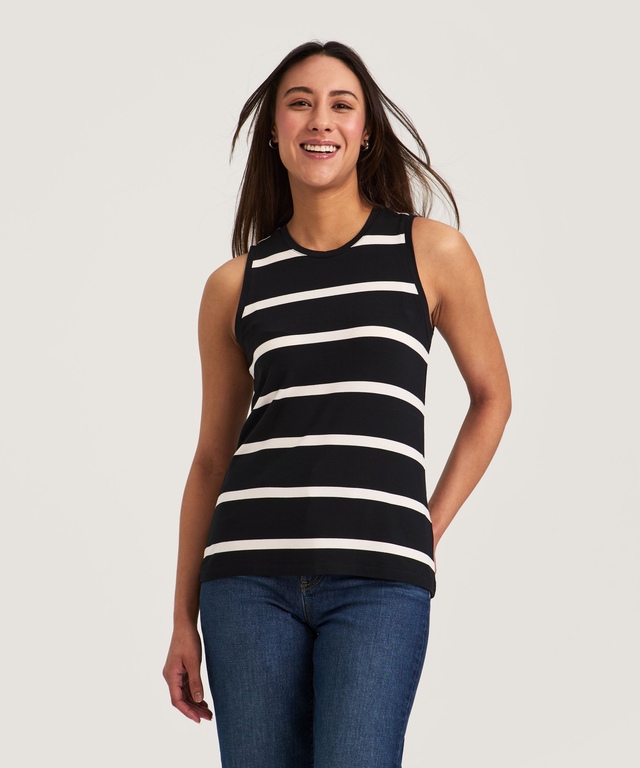 Denver Hayes Women's Relaxed Round Neck Back Keyhole Tank Top