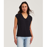 Denver Hayes Women's Short Sleeve Relaxed V Neck Top Front_Flat