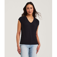 Denver Hayes Women's Short Sleeve Relaxed V Neck Top Front_Flat