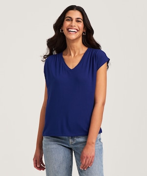 Denver Hayes Women's Short Sleeve Relaxed V Neck Top