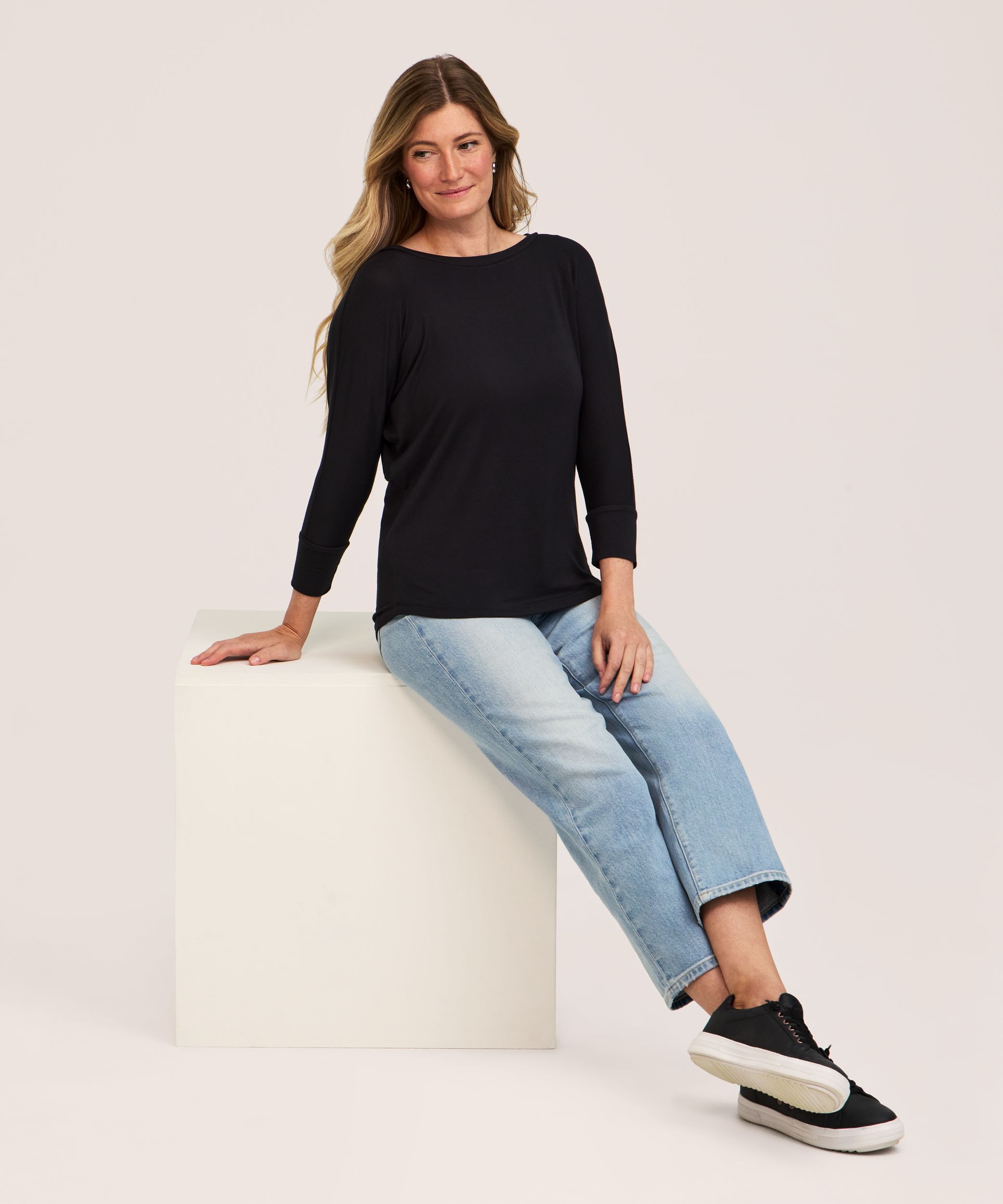 Haut décontracté à manches chauve-souris 3/4 pour femmes, Denver Hayes