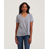 T-shirt en lin à manches courtes avec devant noué pour femmes, Denver Hayes Front_Flat