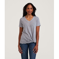 Denver Hayes Women's Short Sleeve Knot Front Linen T Shirt Front_Flat