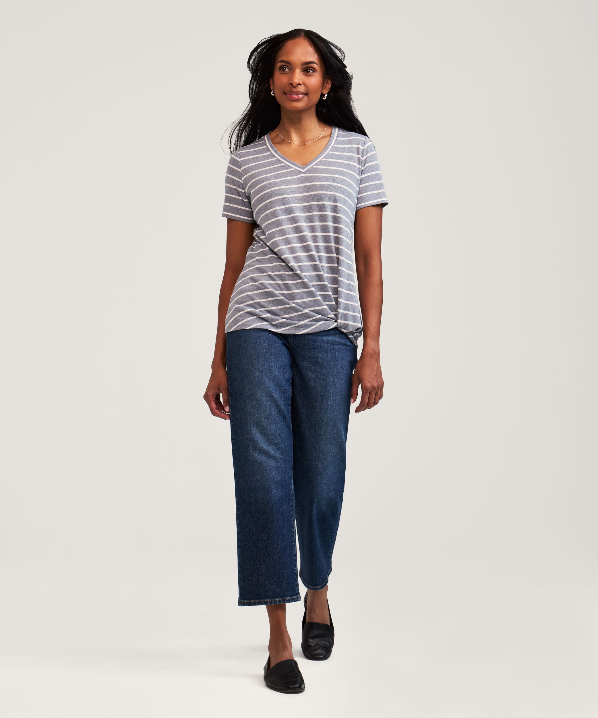 T-shirt en lin à manches courtes avec devant noué pour femmes, Denver Hayes