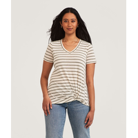 T-shirt en lin à manches courtes avec devant noué pour femmes, Denver Hayes