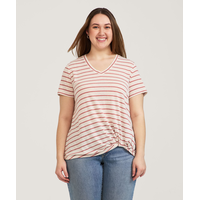 Denver Hayes Women's Short Sleeve Knot Front Linen T-Shirt