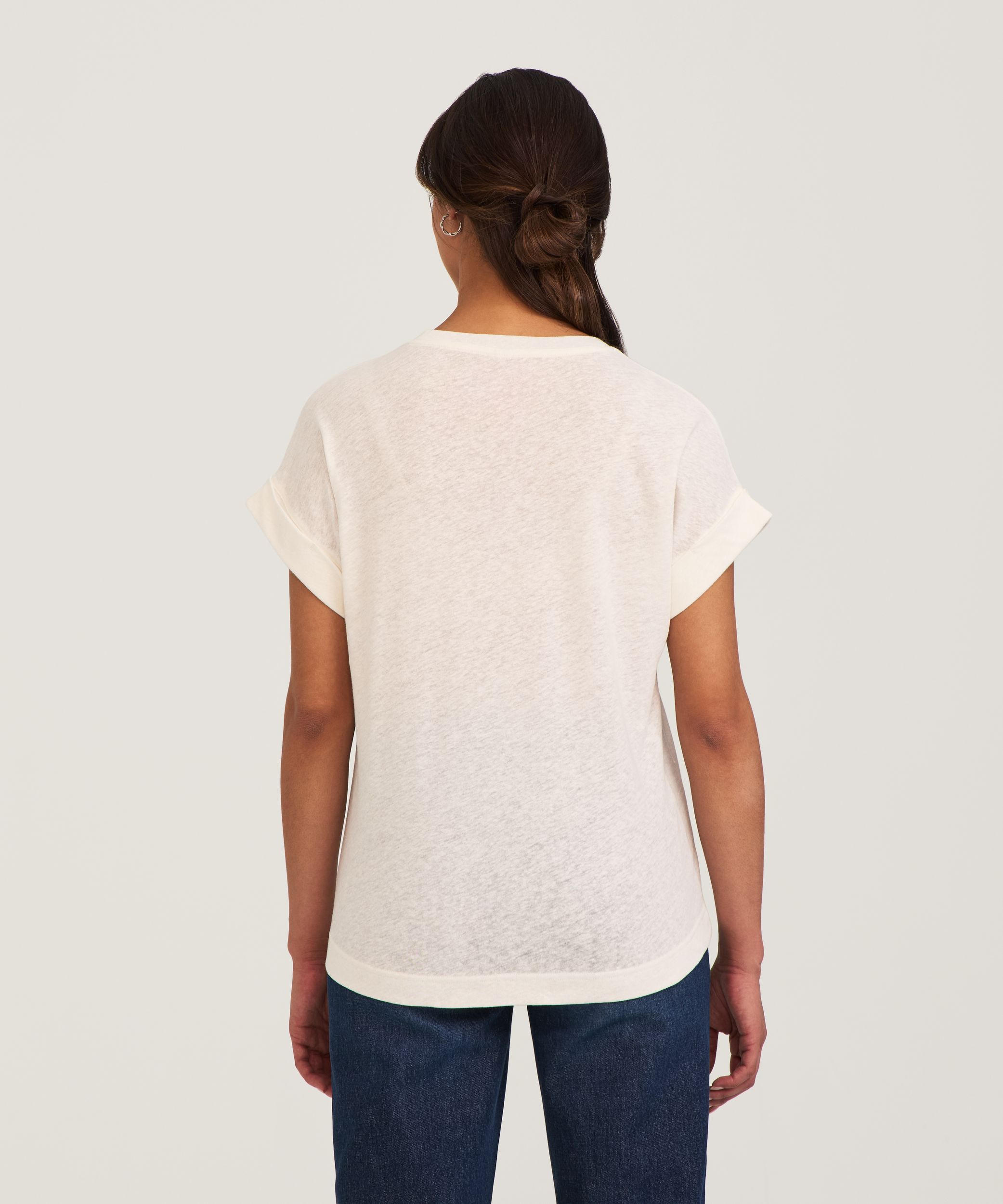 Denver Hayes Women's High Round Neck Linen T-Shirt