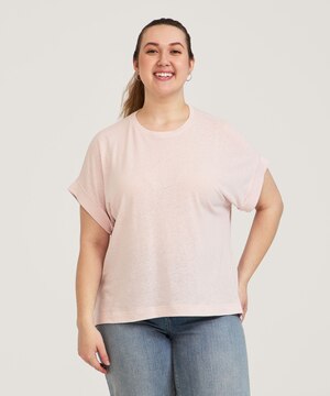 Denver Hayes Women's High Round Neck Linen T Shirt