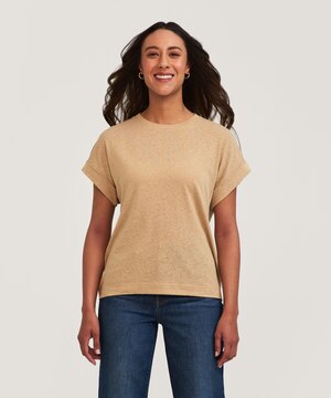 Denver Hayes Women's High Round Neck Linen T Shirt