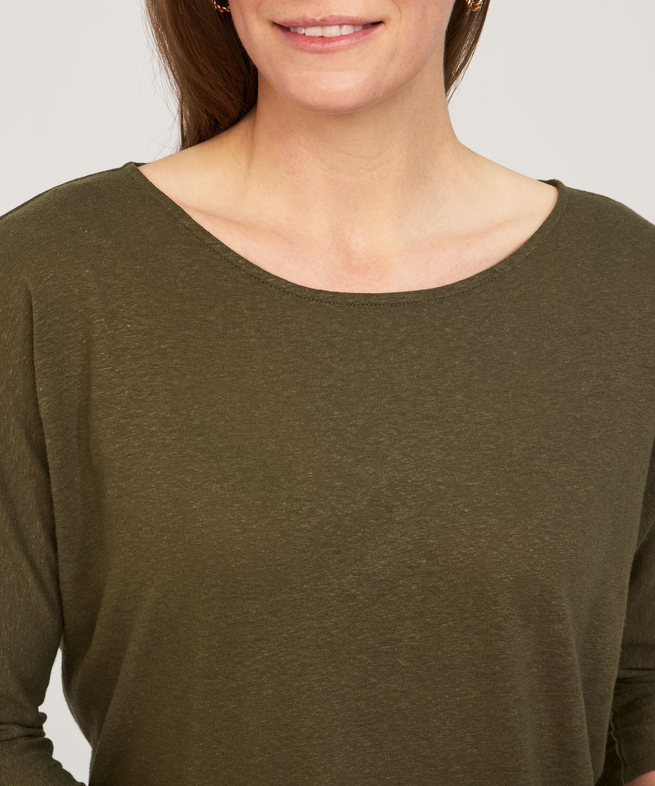 T-shirt en lin à encolure bateau et à manches 3/4 pour femmes, Denver Hayes