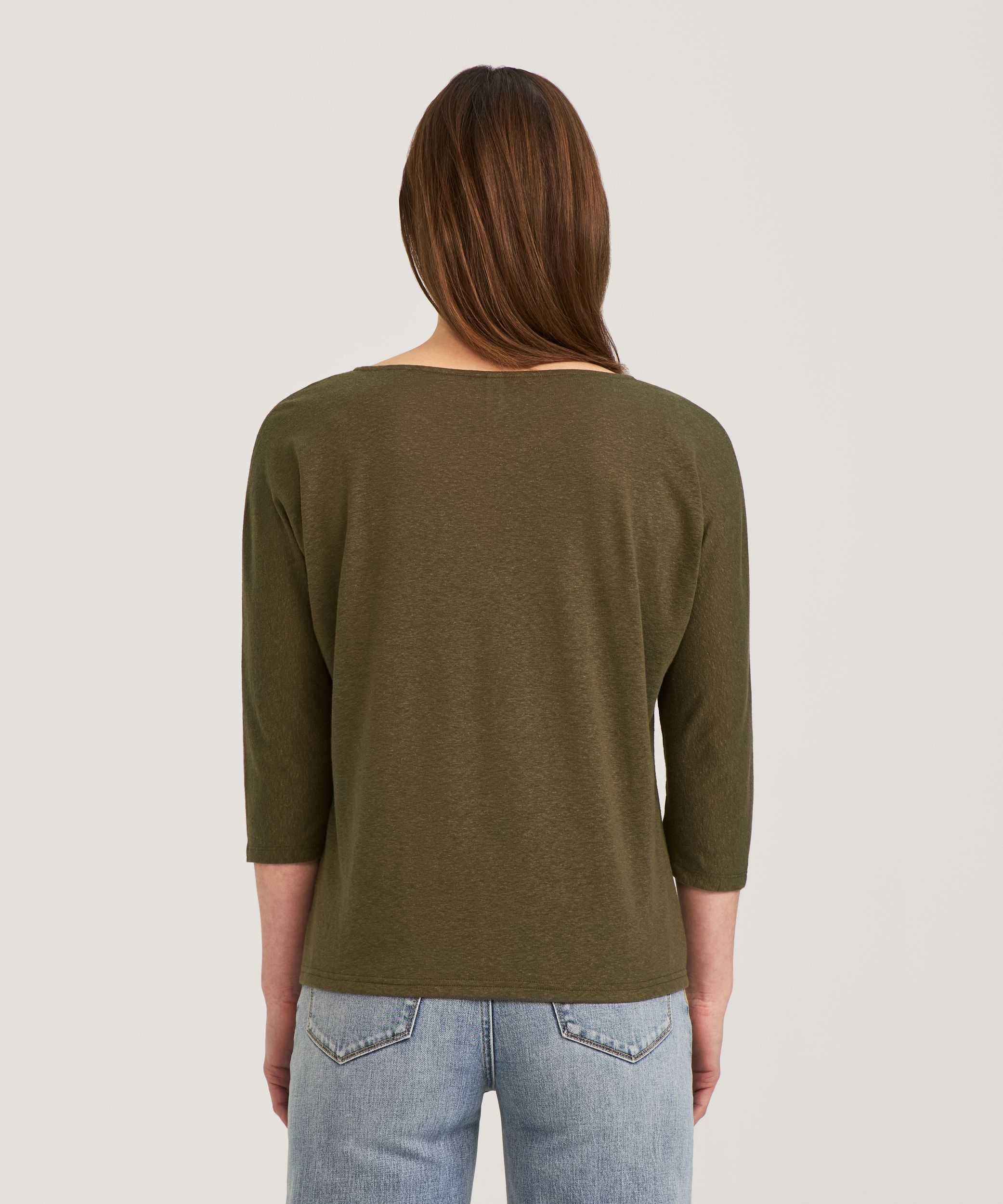 T-shirt en lin à encolure bateau et à manches 3/4 pour femmes, Denver Hayes