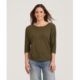 T-shirt en lin à encolure bateau et à manches 3/4 pour femmes, Denver Hayes Front_Flat