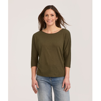 T-shirt en lin à encolure bateau et à manches 3/4 pour femmes, Denver Hayes Front_Flat