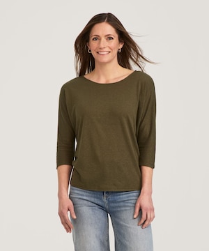 T-shirt en lin à encolure bateau et à manches 3/4 pour femmes, Denver Hayes