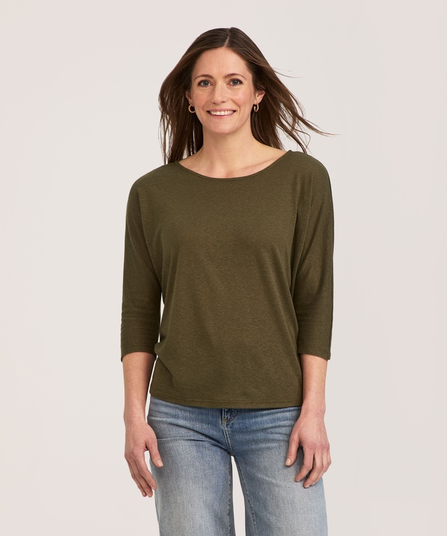 T-shirt en lin à encolure bateau et à manches 3/4 pour femmes, Denver Hayes