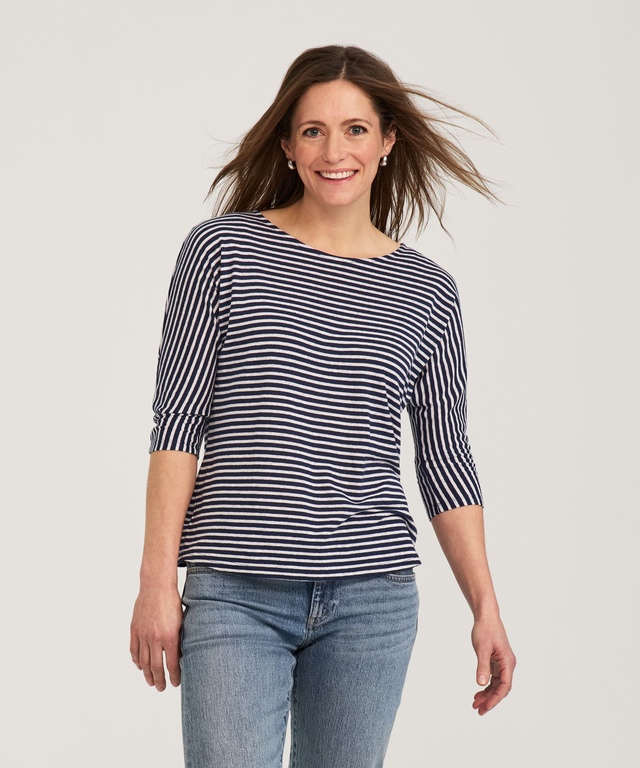 T-shirt en lin à encolure bateau et à manches 3/4 pour femmes, Denver Hayes
