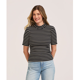 T-shirt semi-ajusté à col cheminée et à manches au coude pour femmes, Denver Hayes Front_Flat