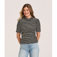 T-shirt semi-ajusté à col cheminée et à manches au coude pour femmes, Denver Hayes Front_Flat