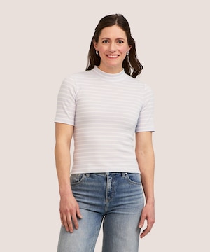 T-shirt semi-ajusté à col cheminée et à manches au coude pour femmes, Denver Hayes