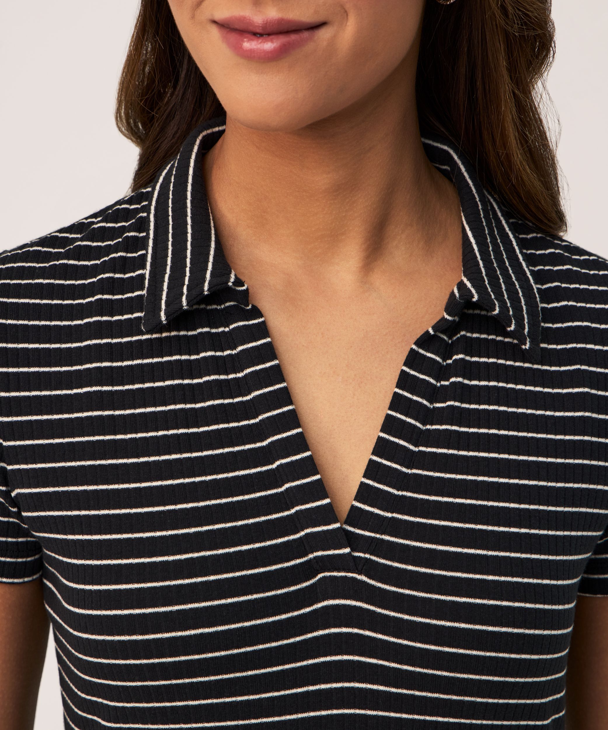 Denver Hayes Women's Semi Fitted Variegated Rib Johnny Collar Shirt