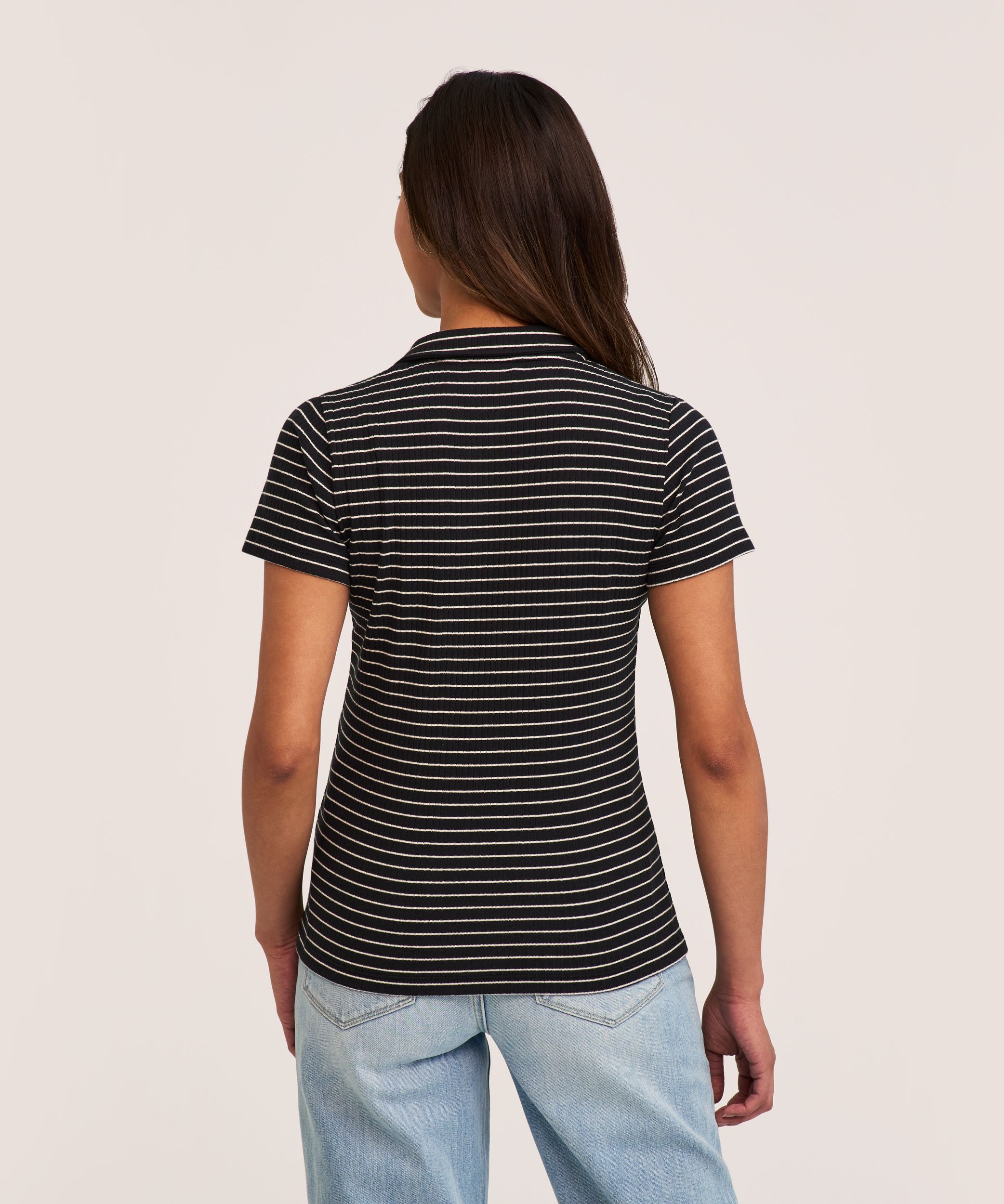 Denver Hayes Women's Semi Fitted Variegated Rib Johnny Collar Shirt