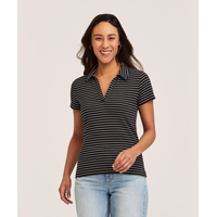 Chemise semi-ajustée en tricot côtelé bigarré avec col polo Johnny pour femmes, Denver Hayes Front_Flat