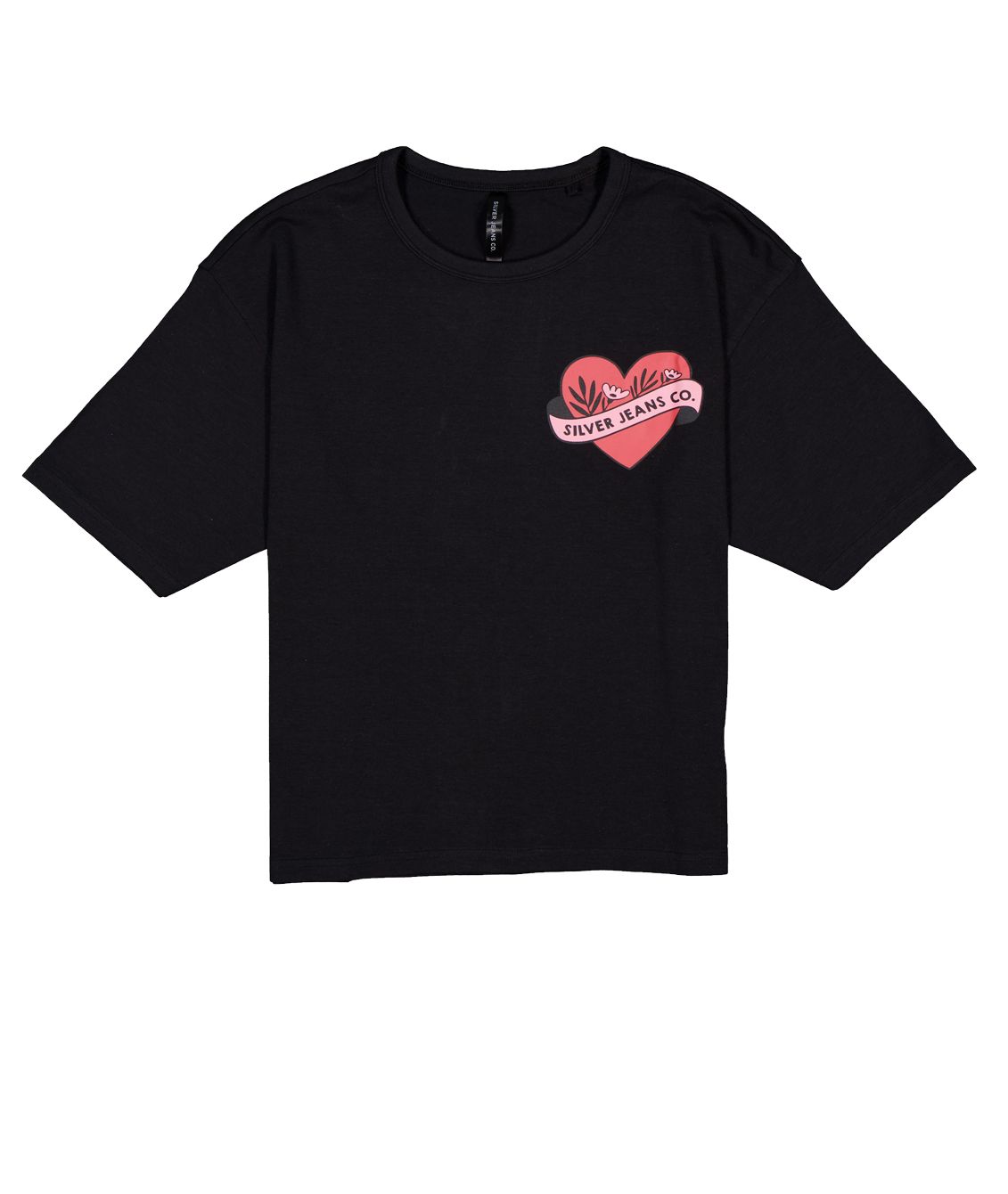 T-shirt à manches courtes avec col ras du cou et épaules tombantes pour femmes, Silver