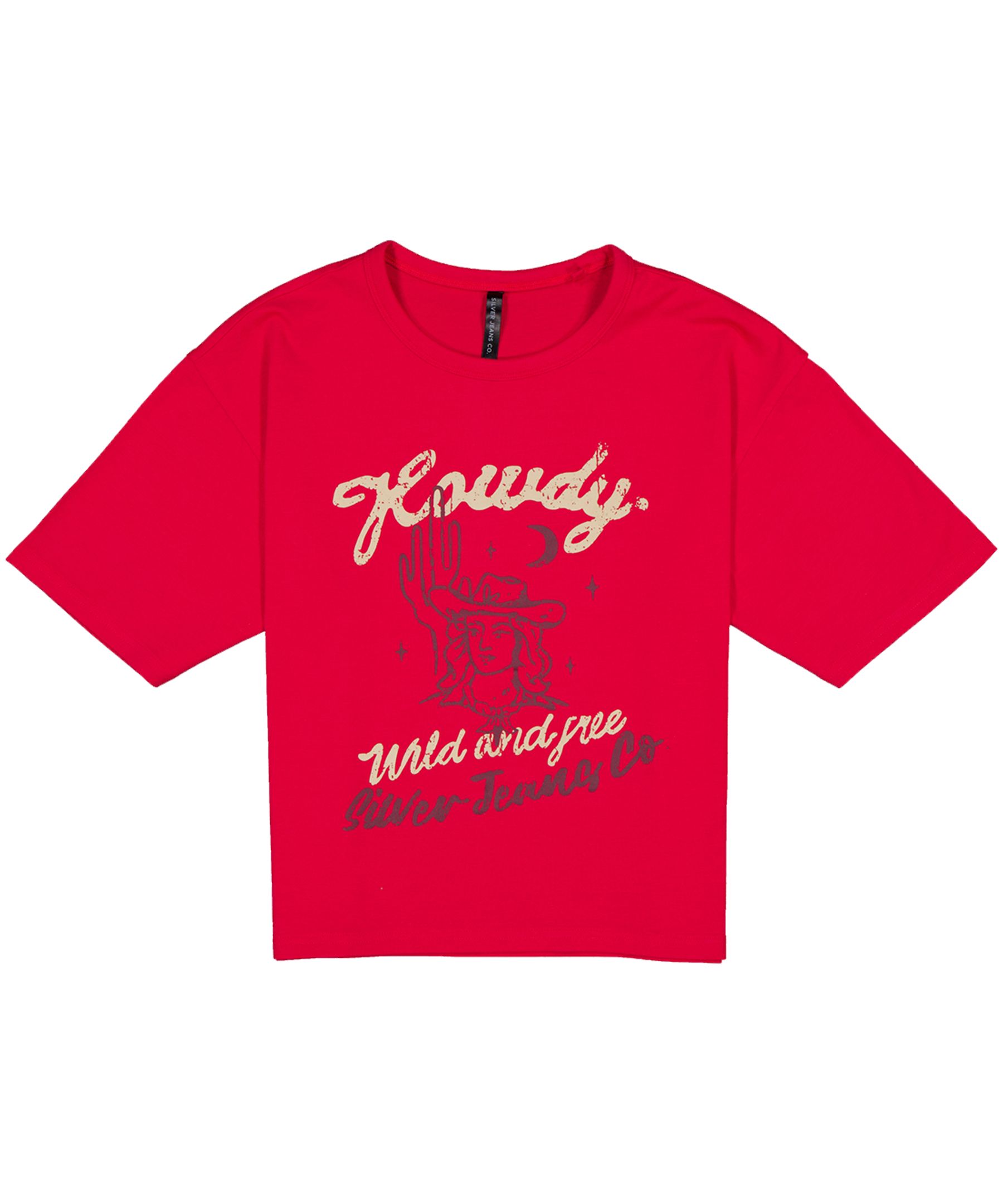 T-shirt à manches courtes avec col ras du cou et épaules tombantes pour femmes, Silver