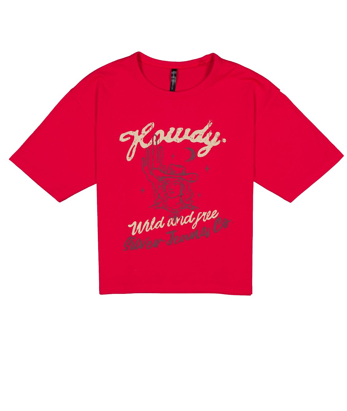 T-shirt à manches courtes avec col ras du cou et épaules tombantes pour femmes, Silver