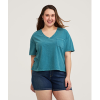 FarWest Women's Garment Wash Boxy T Shirt Front_Flat
