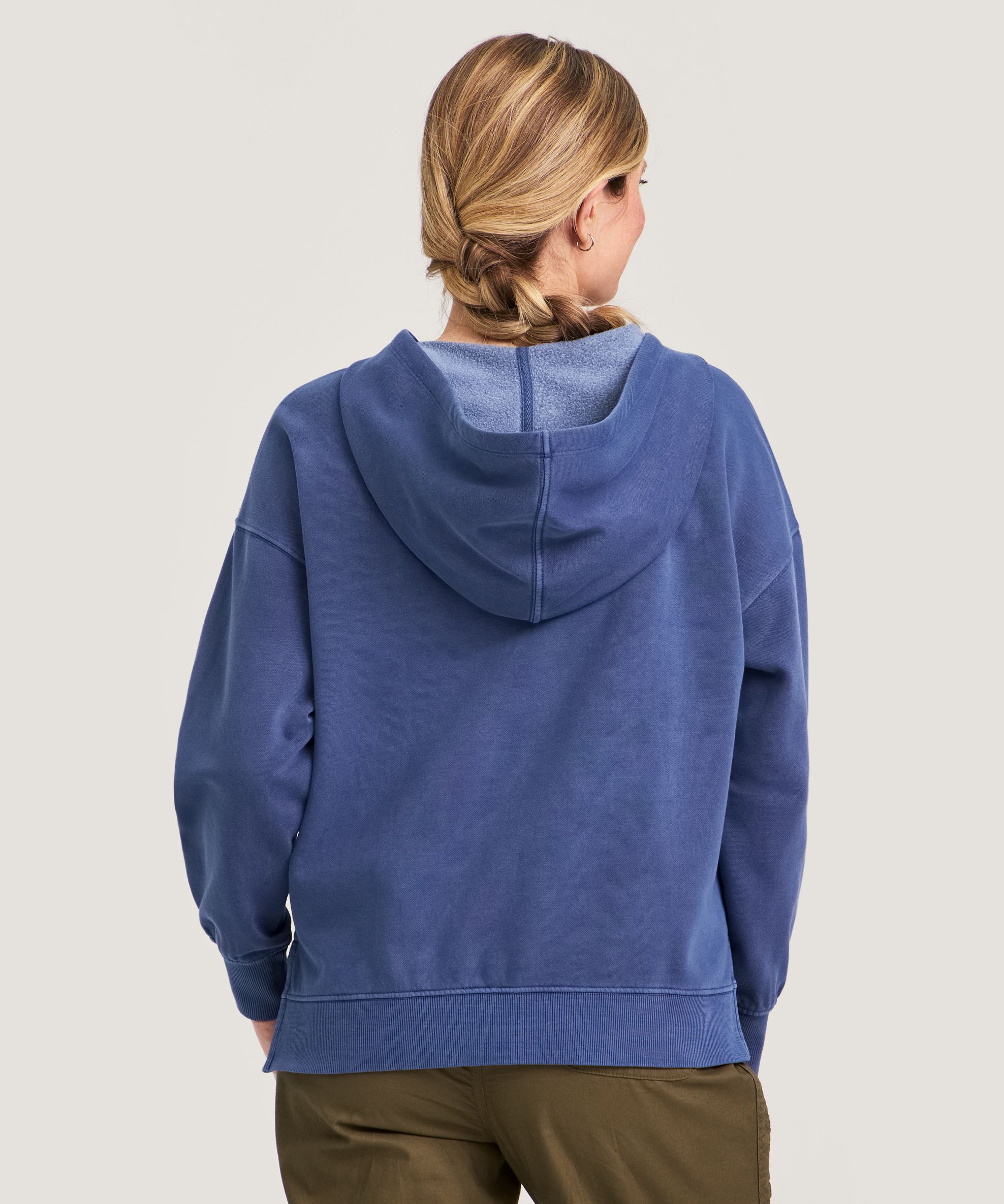 FarWest Women's Long Sleeve Garment Dye Fleece Popover Hoodie