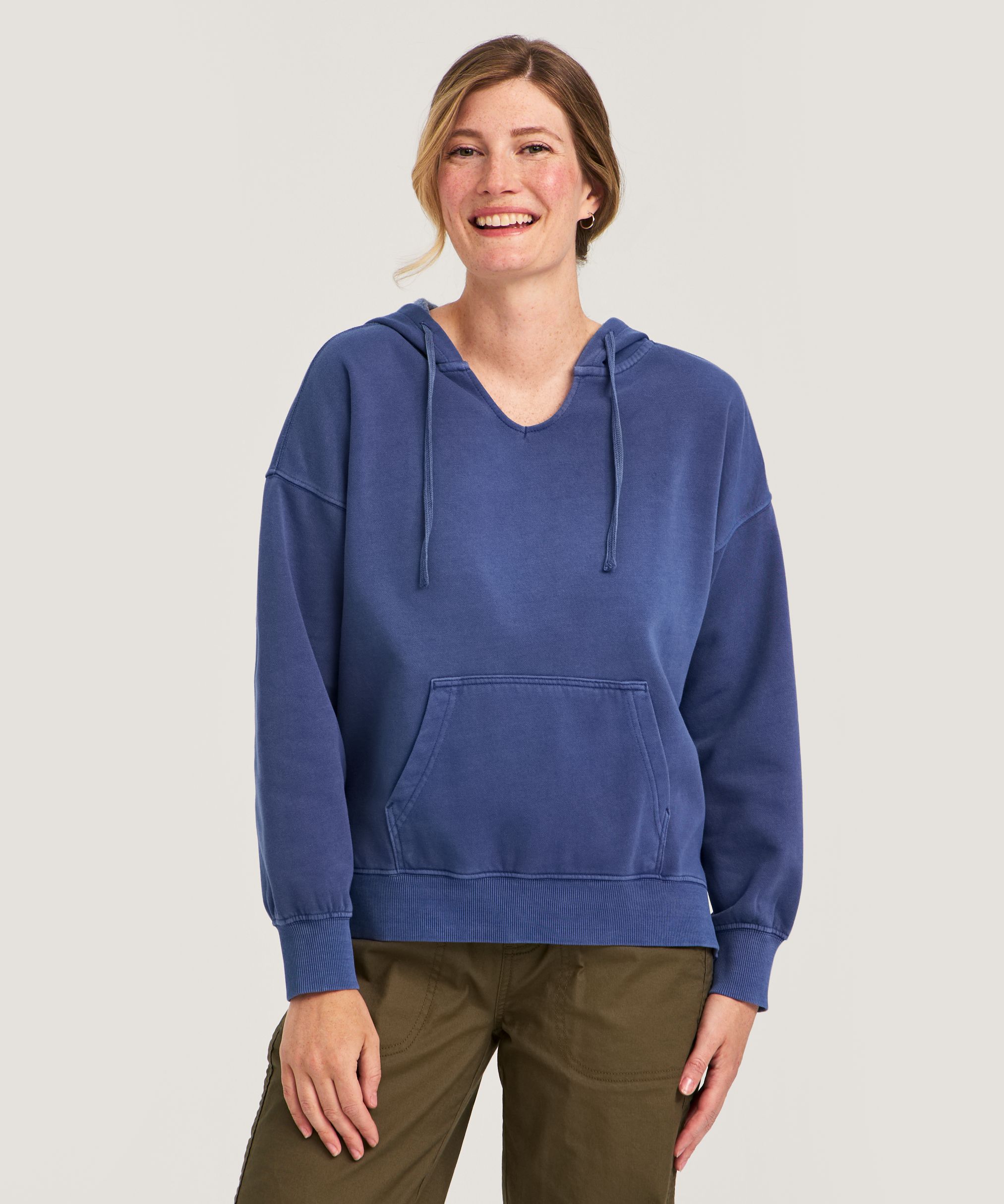 FarWest Women's Long Sleeve Garment Dye Fleece Popover Hoodie