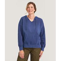 FarWest Women's Long Sleeve Garment Dye Fleece Popover Hoodie Front_Flat