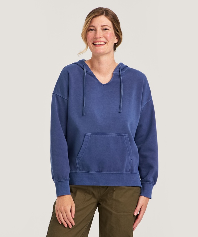 FarWest Women's Long Sleeve Garment Dye Fleece Popover Hoodie