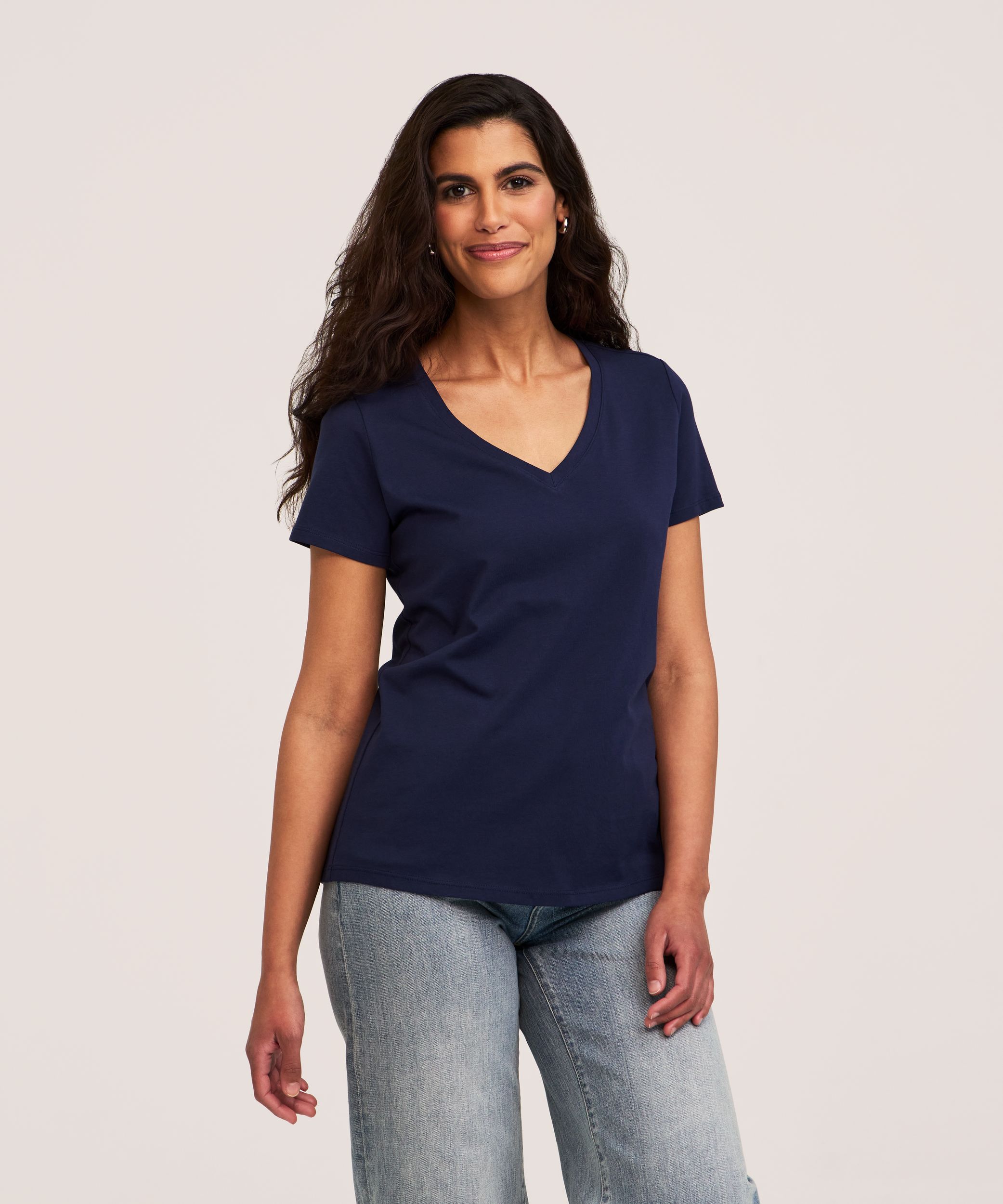 Denver Hayes Women's Short Sleeve Semi Fitted Supima V-Neck Cotton T-Shirt