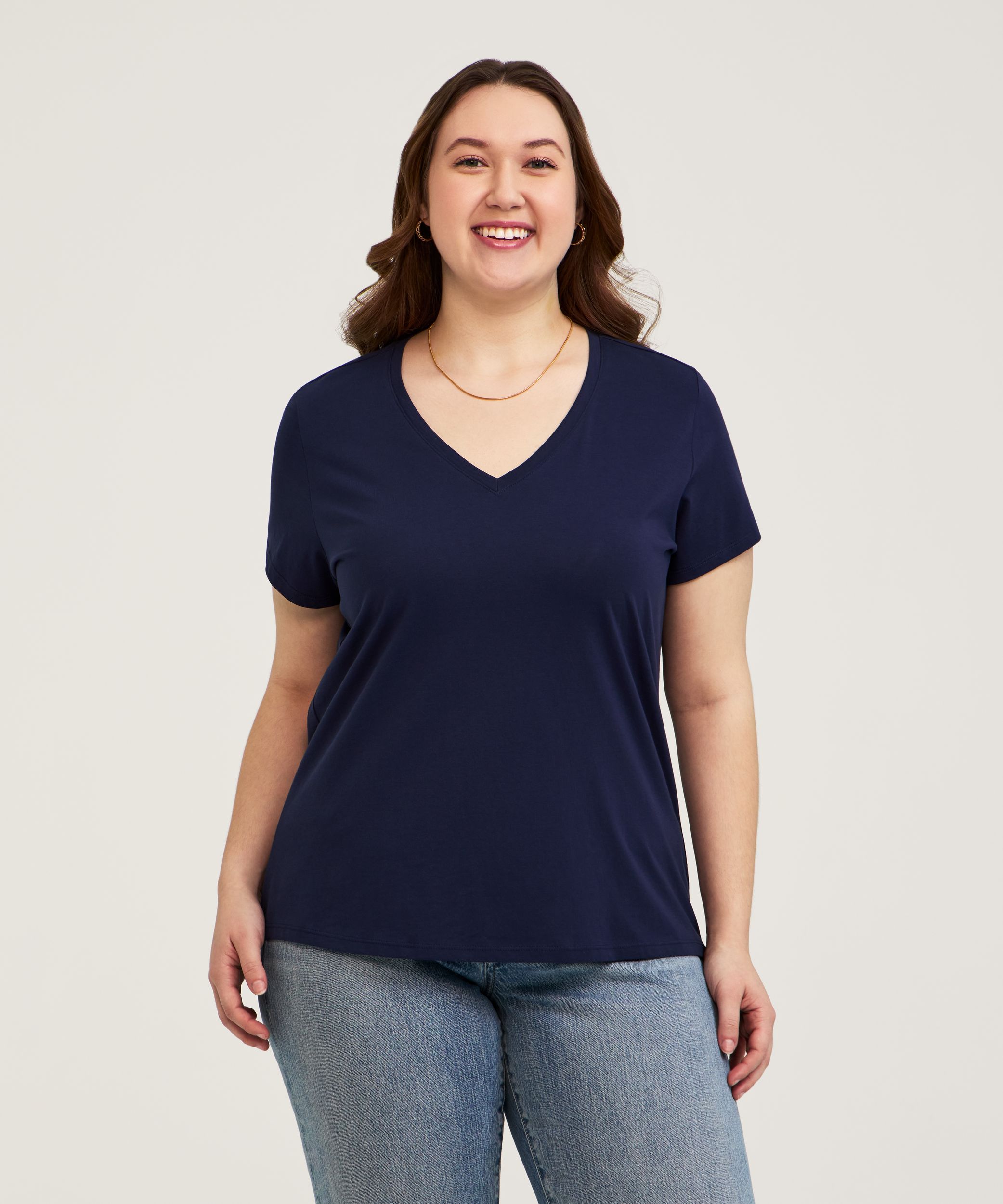 Denver Hayes Women's Short Sleeve Semi Fitted Supima V-Neck Cotton T-Shirt