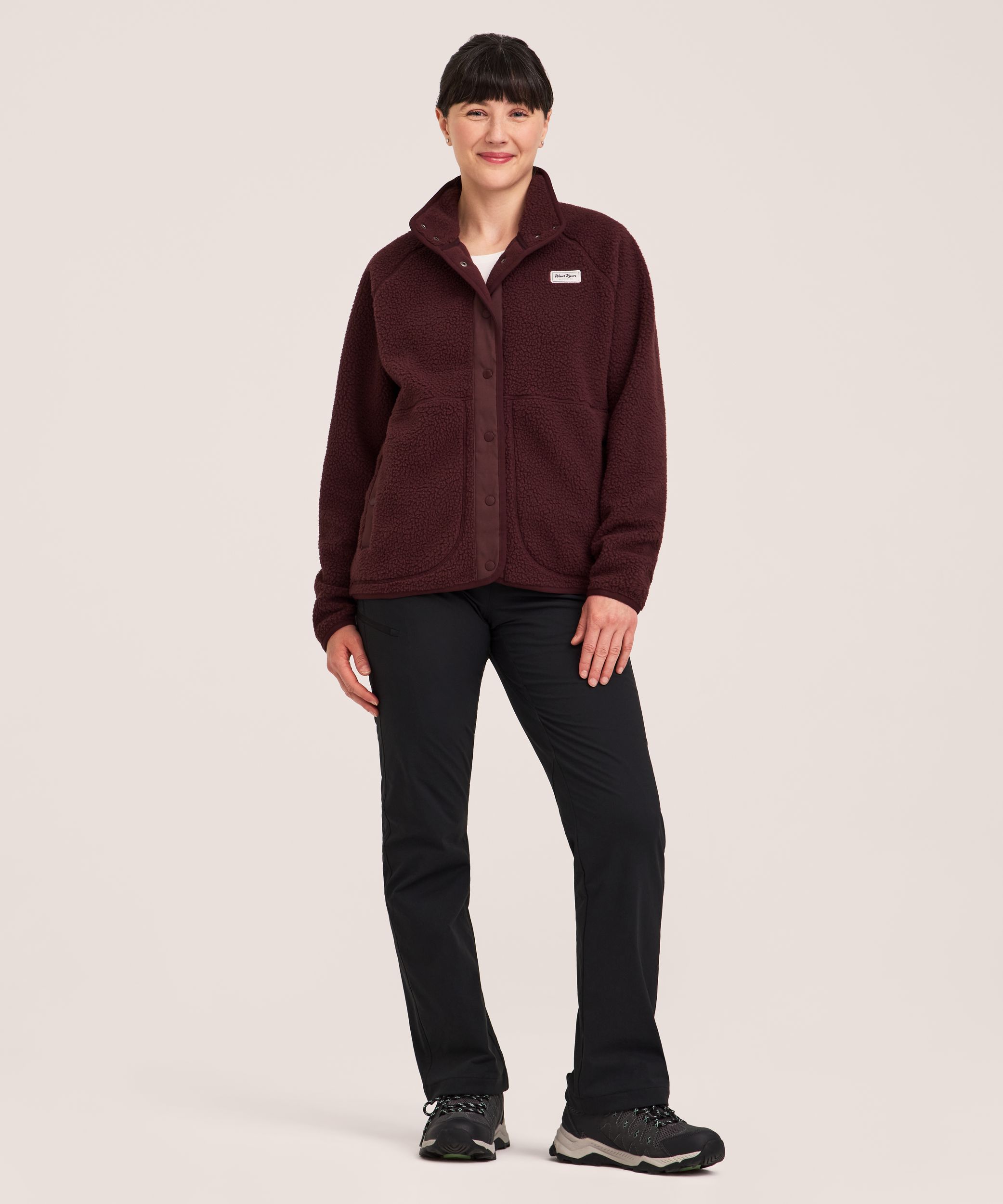 Chemise à enfiler en tissu mixte avec col tissé et manches longues pour femmes, Denver Hayes