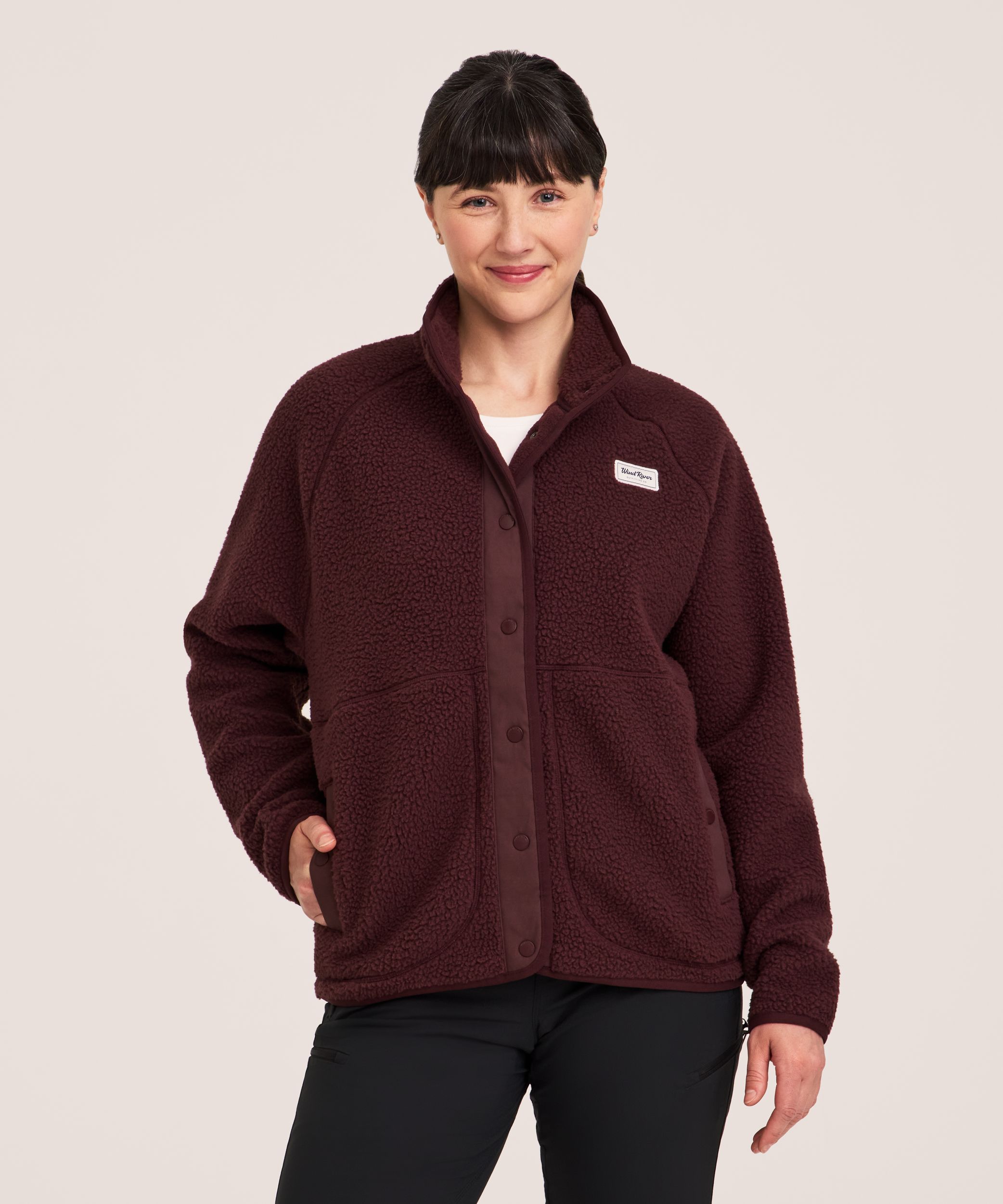 Chemise à enfiler en tissu mixte avec col tissé et manches longues pour femmes, Denver Hayes