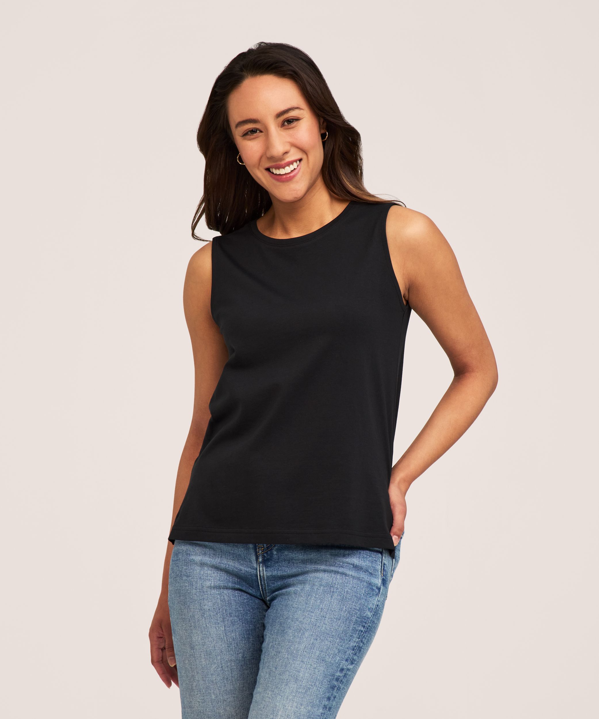 Débardeur en coton Supima semi-ajusté à encolure ras du cou pour femmes, Denver Hayes