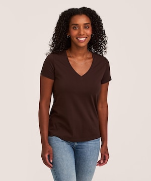 T-shirt semi-ajusté en coton Supima à encolure en V et à manches courtes pour femmes, Denver Hayes